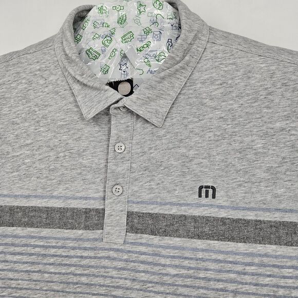 Travis Mathew Polo Shirt Mens XXL Short Sleeve Gray Striped Golf Performance - Picture 2 of 10